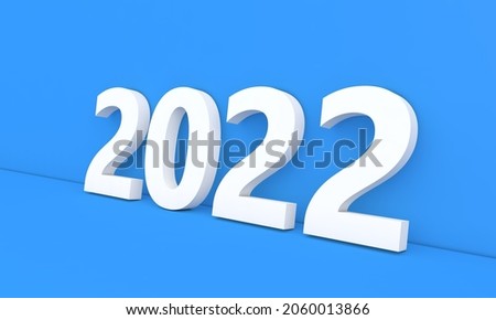 2022 white numbers on a blue background. 3d render illustration.