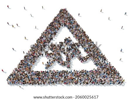 3d rendering: a large group of people gathered together as a road sign symbol