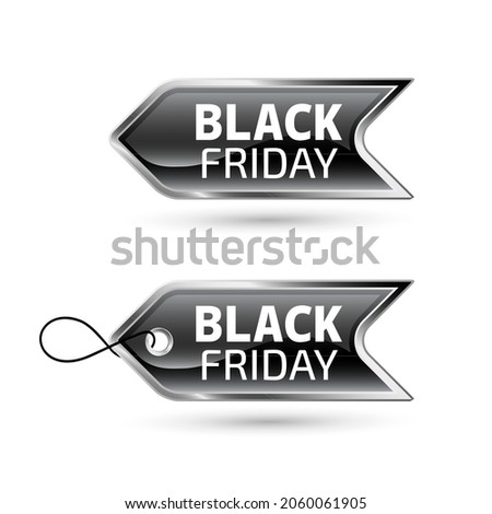 Black Friday sale tag and arrow.  Vector illustration for Promotion and Discounts.