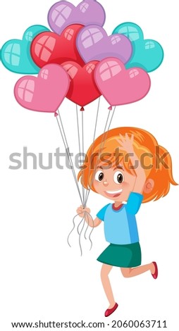Kid holding heart balloon on white background illustration