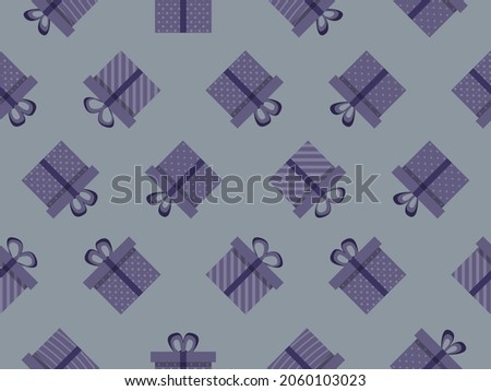 Seamless pattern with gift boxes in boho colors. Gift boxes with geometric pattern. Festive design for greeting card, wrapping paper and promotional materials. Vector illustration