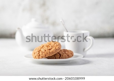 breakfast with cookies and coffee on the table Royalty-Free Stock Photo #2060108999