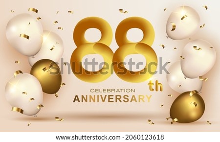 Elegant Greeting celebration birthday Anniversary number 88 eighty eight gold. Happy birthday, Happy birthday, congratulations poster. Golden numbers with sparkling golden confetti. Vector background