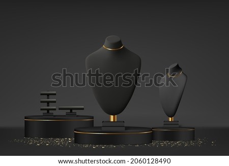 Realistic black stands for jewelry. Bust necklace mannequin vector realistic. Mannequin no head. Royalty-Free Stock Photo #2060128490