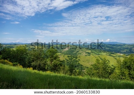 Country landscape at spring near San Polo and Canossa, Reggio Emilia province, Emilia-Romagna, Italy
