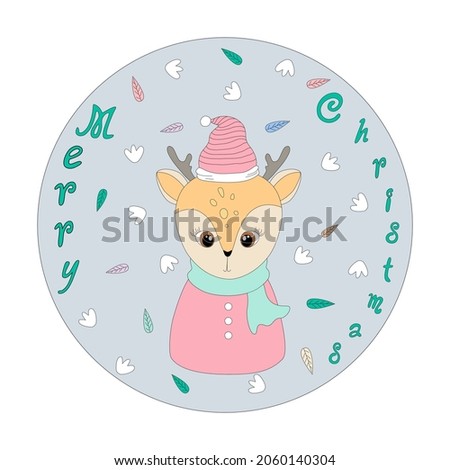 merry christmas with cute characters in circle shape Can be adapted to various applications such as cards, stickers, t-shirts, backgrounds, logos, pillow patterns, covers, mugs, gift, banners and more