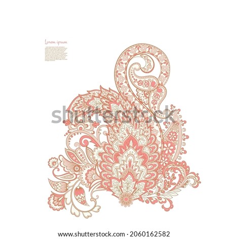 Paisley isolated. Card with paisley isolated for design. Floral vector pattern. Embroidery floral vector pattern. 