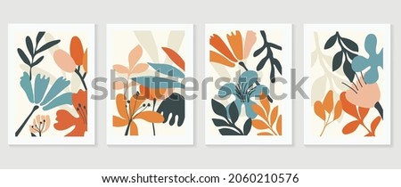 Abstract art nature background vector. Modern shape line art wallpaper. Boho foliage botanical leaves watercolor texture design for home deco, wall art, social media post and story background.