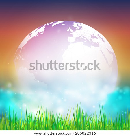 Abstract background of globe with grass vector illustration. View at our home from other side