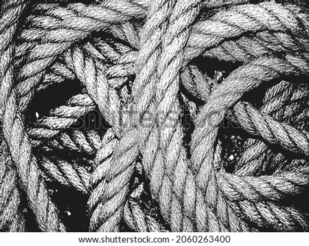 Distress grunge vector texture of wicker rope. Black and white background. EPS 8 illustration