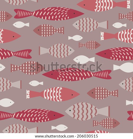 Marine life - vector seamless pattern with fish