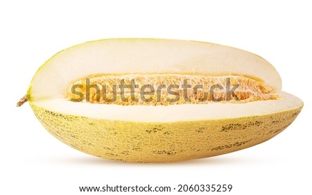 Sweet fresh melon mirzachul three quarters isolated on white background. Clipping Path Royalty-Free Stock Photo #2060335259