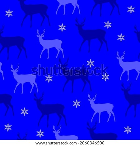 Seamless Christmas pattern with reindeer and snowflakes. Christmas and New Year.