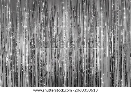 LED Light Curtain. Silver Foil Fringe Curtain Shimmer, glitter Tinsel Curtains, Fringe for Wedding Decoration, Birthday Party, Christmas Decoration, New Year's Eve  Royalty-Free Stock Photo #2060350613