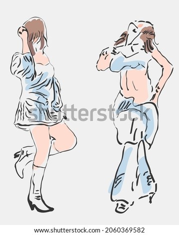 dancing girls drawn in vector