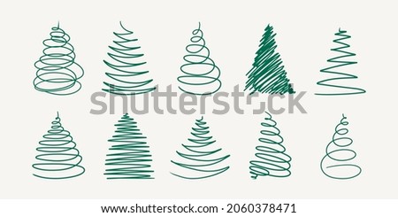 Doodle Christmas tree set. Hand drawn tree icons Merry Christmas New Year concept. Vector illustration