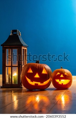Halloween pumpkin glowing in the dark.