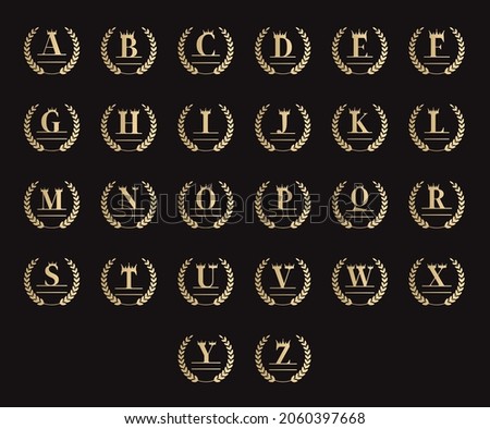 Set of royal personalized monograms, luxury letters in laurel wreath. Vector logo, emblems or initial design.