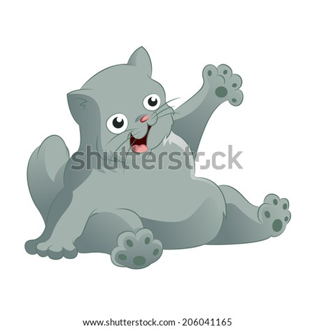 Vector image of one cartoon smiling Happy cat
