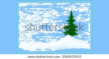 Winter landscape - Spruce, snowy background, grunge style - art, vector. Horizontal banner.Happy New Year. Christmas.
