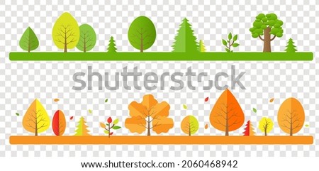 Tree Borders Set With Isolated Transparent Background With Gradient Background, Vector Illustration