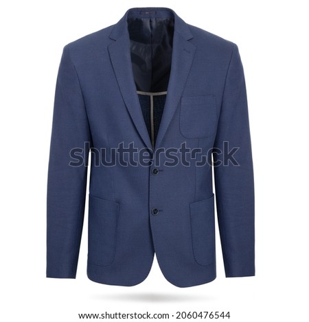Men midnight blue jacket, suit on a white background. Mens jacket isolated on white with clipping path. Ghost photo Royalty-Free Stock Photo #2060476544