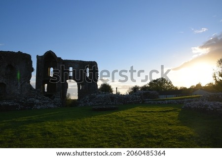the ruins of Llawhaden castle or Narberth castle during sunset