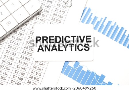 calculator,reports and card with text PREDICTIVE ANALYTICS