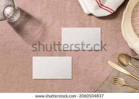 Blank name card, aesthetic dinner table background