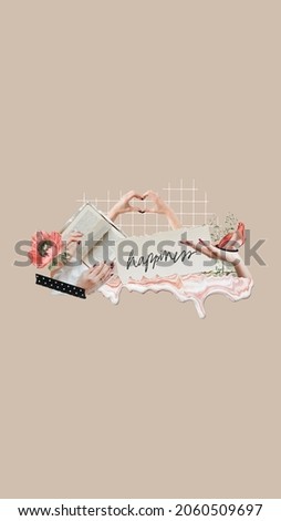Happiness on a torn paper feminine collage Royalty-Free Stock Photo #2060509697