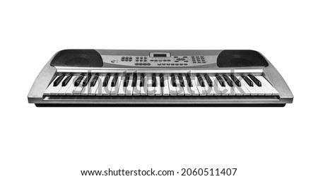 Front view. Piano keyboard ( Electronic synthesizer) isolated on white background.