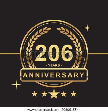 206 years anniversary golden color with circle ring and stars isolated on black background for anniversary celebration event luxury gold premium vector