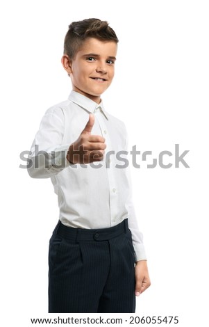 boy happy showing thumbs up isolated