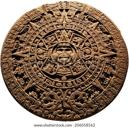 Aztec calendar - on a white background Royalty-Free Stock Photo #206058562