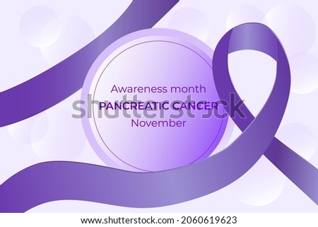 World pancreatic day in november with realistic  ribbon and  purple circle background 