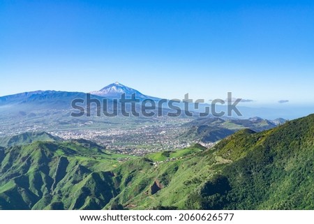 At the Pico del Ingles viewpoint on Tenerife, Spain with a view of the beautiful mountain landscape and the Teide Royalty-Free Stock Photo #2060626577