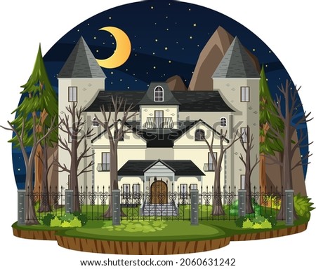 Haunted house at night scene illustration
