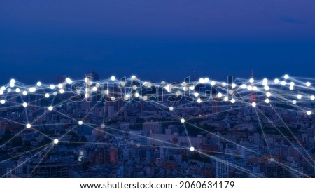 time lapse of tokyo night view ditital network concept