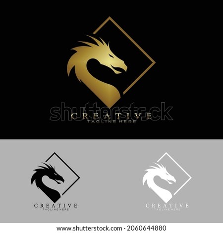 Logo design template, with a dragon head icon in a rhombus Line
