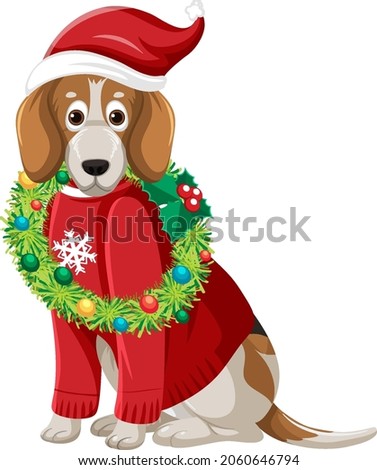 Beagle Dog wearing Christmas hat cartoon character  illustration