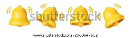 3d notification bell icon set isolated on white background. 3d render yellow ringing bell with new notification for social media reminder. Realistic vector icon Royalty-Free Stock Photo #2060647652