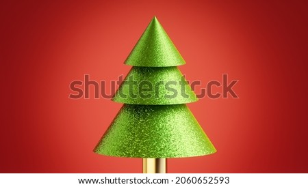 3d render. Christmas decorative simple fir tree, isolated on red background. Festive wallpaper