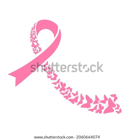 Butterflies and ribbon icon vector. Cancer Fundraiser illustration sign. Cancer Memorial symbol or logo.