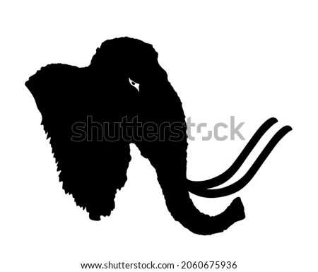 Mammoth head vector silhouette illustration isolated on white background. Prehistoric wooly mammoth with tusks symbol.