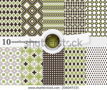 10 seamless patterns (tiling), in contrast color, arranged in a set. Endless texture can be used for wallpaper, pattern fills, web page background, surface textures.