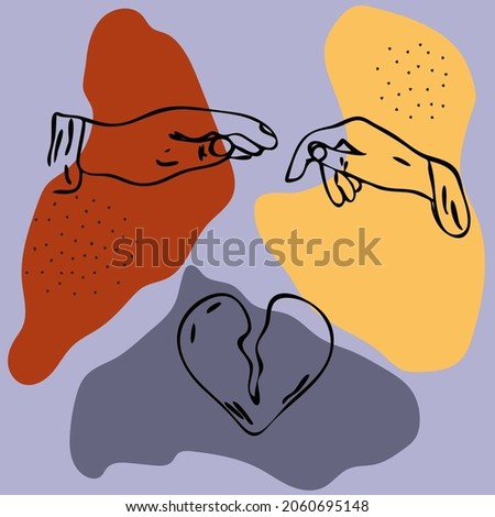 Broken heart.Vector illustration with abstract background of  hands holding the heart with wound. Depression, harrassment, abuse or bullying concept. Psyhology template