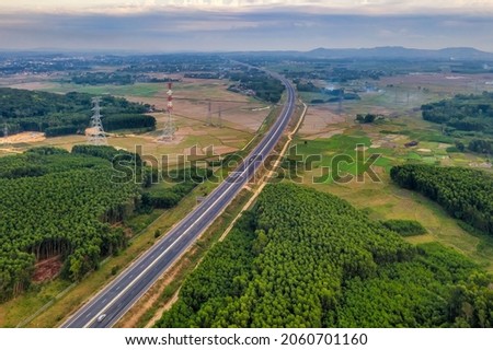Aerial view of highways from Quang Ngai to Da Nang, area Binh Nguyen ward, Quang Ngai, Vietnam