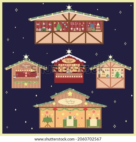 Christmas market vector set illustration