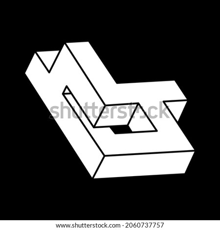 Impossible figure. Optical illusion shapes. Optical art. 3d illustration. Geometry. Escher paradox.
