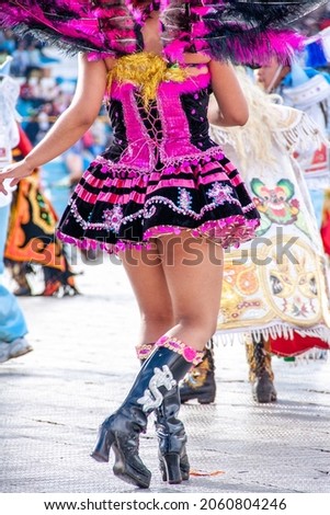 Dancers in typical costumes for the festival of the Virgin of Candelaria in Puno, Peru.